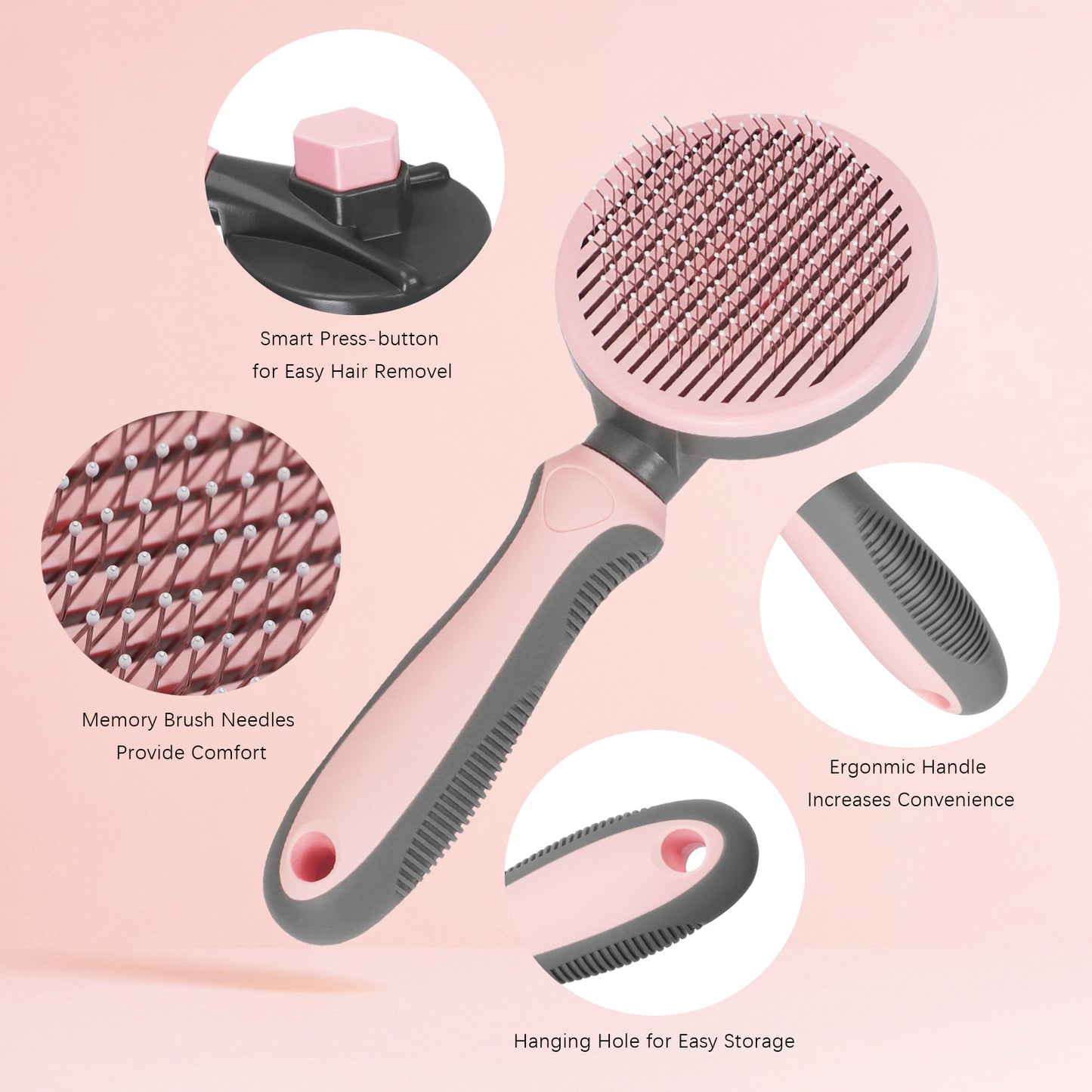 Pet Grooming Brush for Dogs and Cats, Self Cleaning Slicker Dog Cat Brush with Thin Teeth to Remove Loose Fur, Tangles & Dirt, Great for Long and Short Haired Cats & Dogs, Pink