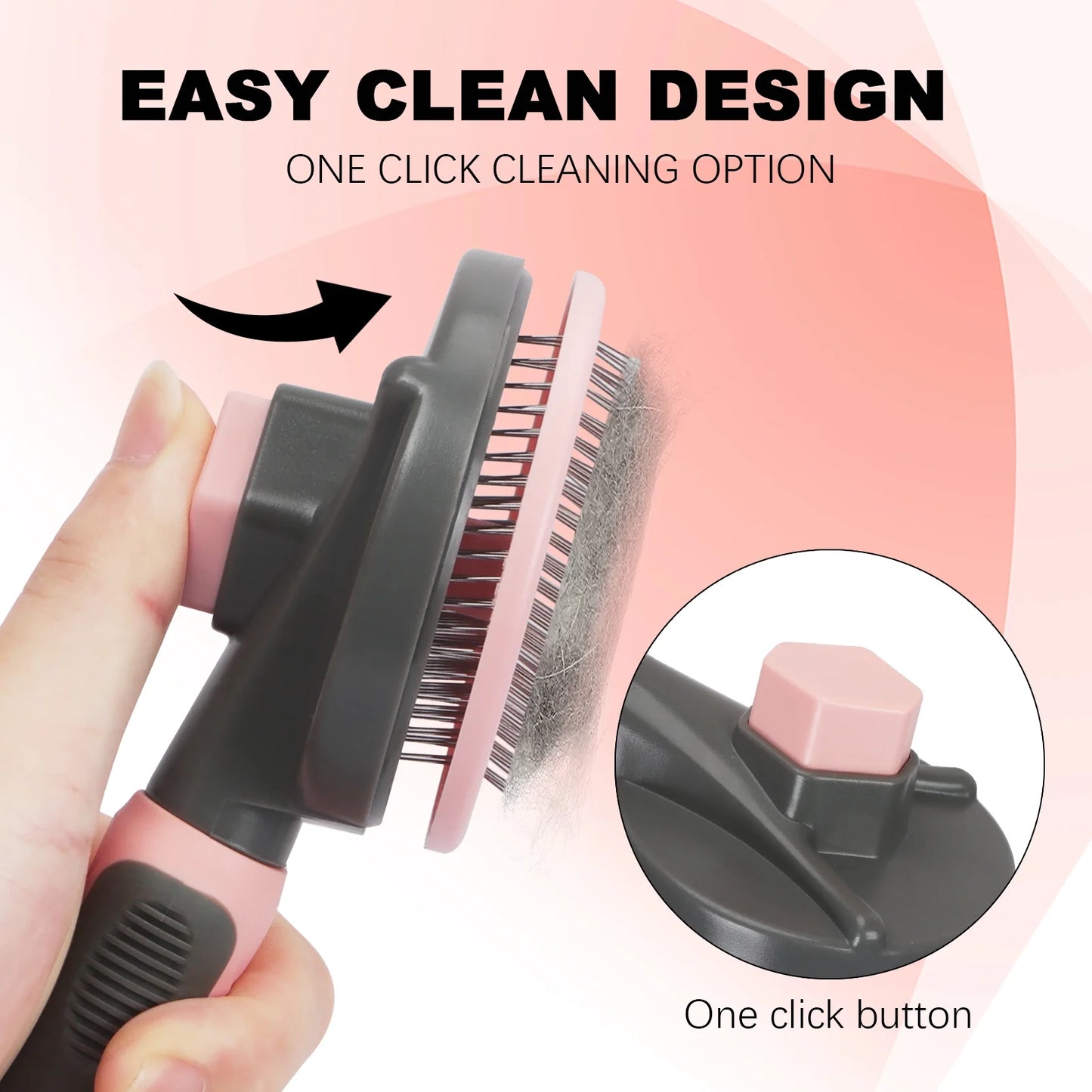 Pet Grooming Brush for Dogs and Cats, Self Cleaning Slicker Dog Cat Brush with Thin Teeth to Remove Loose Fur, Tangles & Dirt, Great for Long and Short Haired Cats & Dogs, Pink