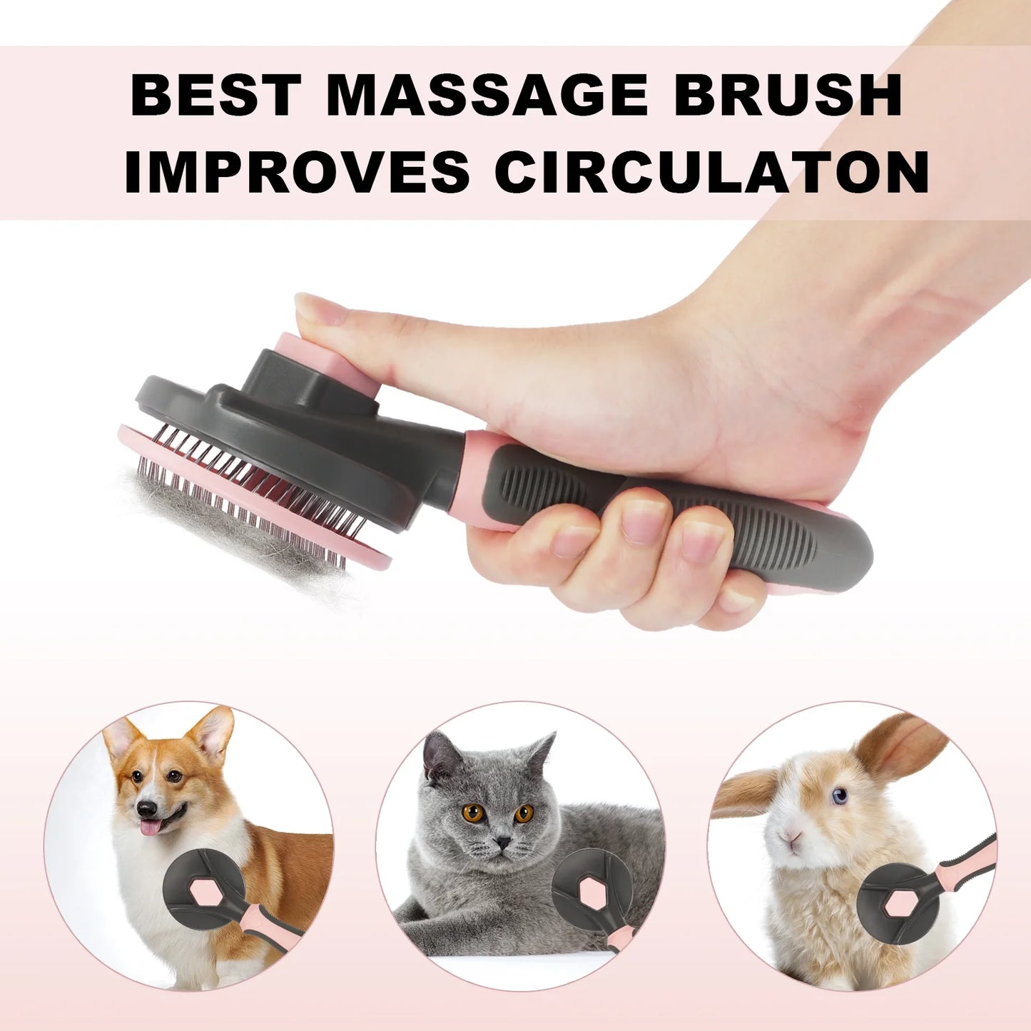 Pet Grooming Brush for Dogs and Cats, Self Cleaning Slicker Dog Cat Brush with Thin Teeth to Remove Loose Fur, Tangles & Dirt, Great for Long and Short Haired Cats & Dogs, Pink